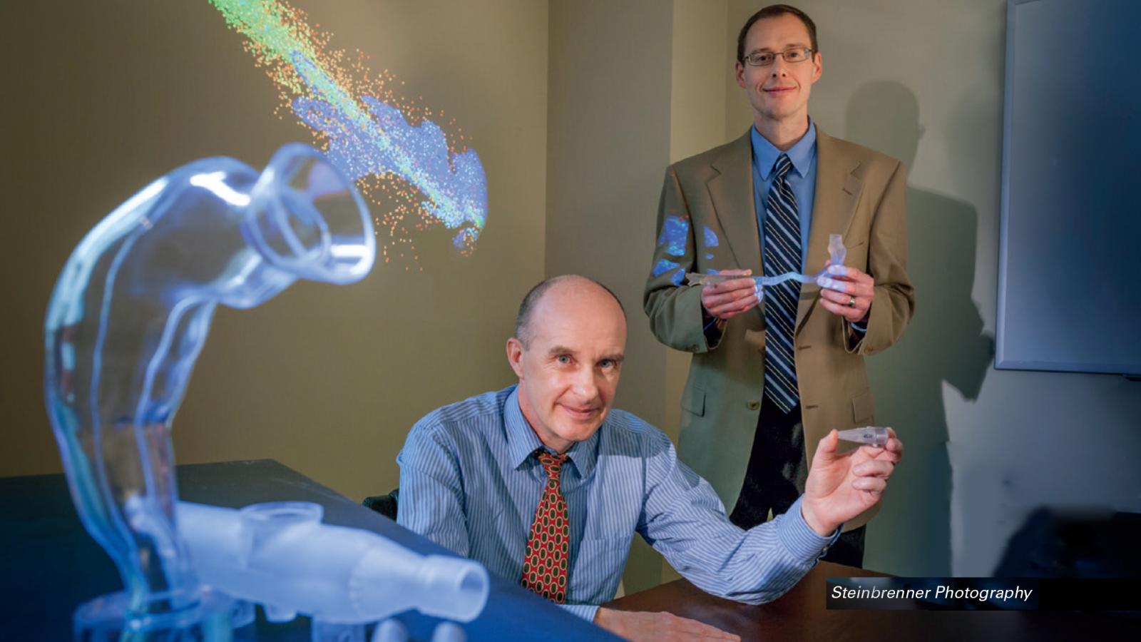Michael Hindle, Ph.D., the Peter R. Byron Distinguished Professor in the VCU School of Pharmacy, and Worth Longest, Ph.D., a professor in the VCU School of Engineering