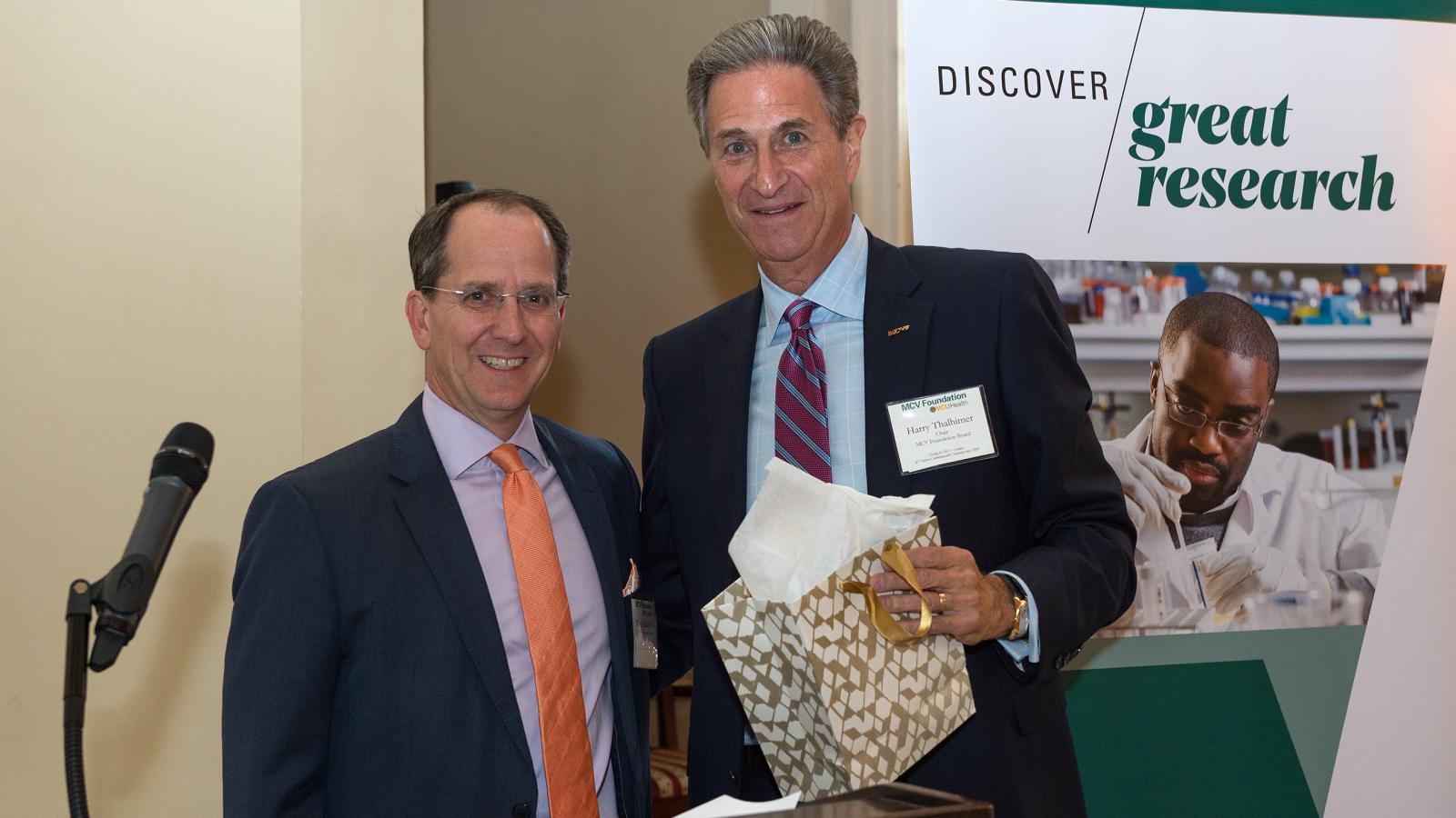 On July 1, Wyatt Beazley IV (left) becomes the MCV Foundation board chair, taking the reins from Harry Thalhimer (right), who has held the position for the last three years.