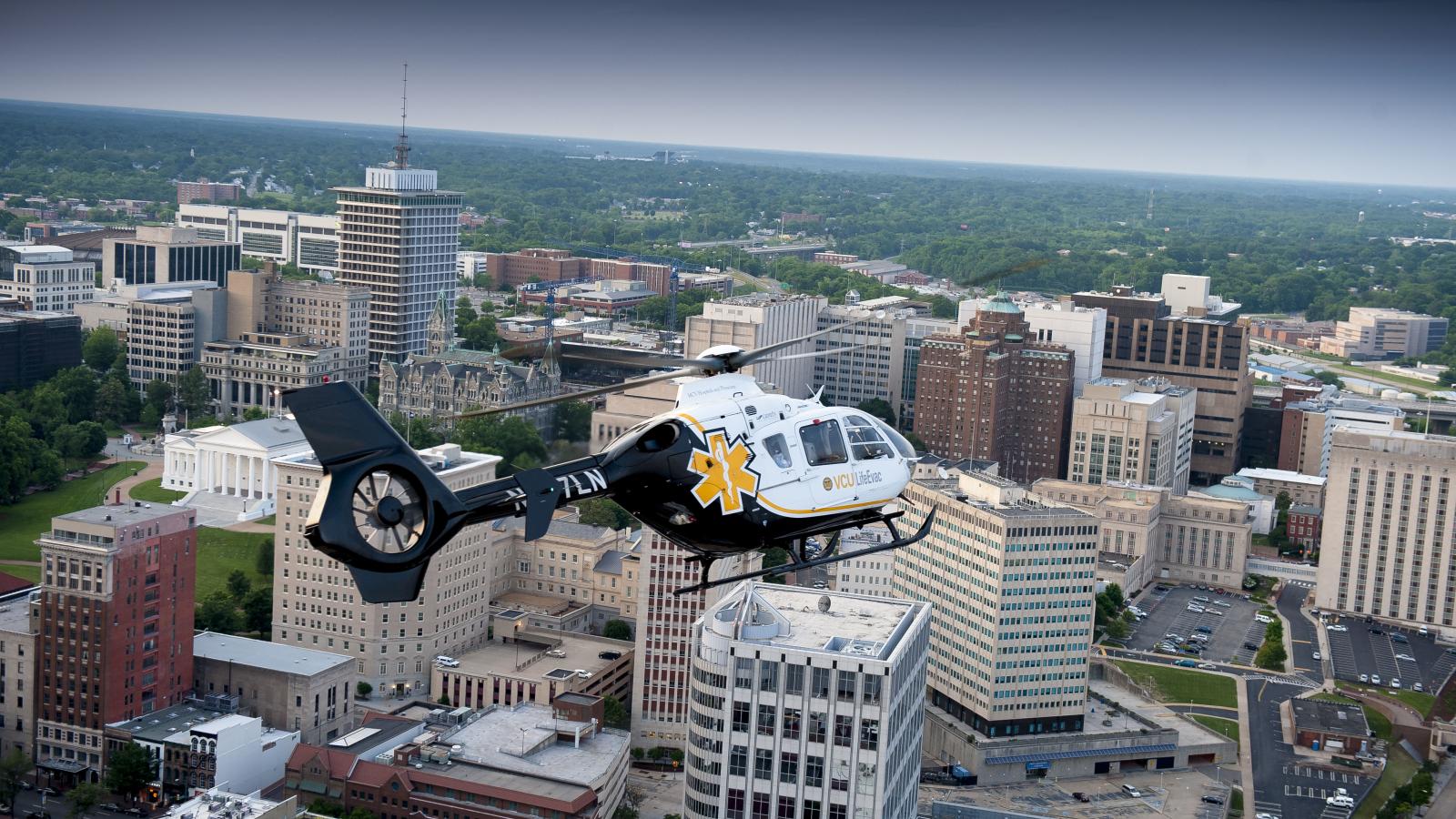 Helicopter approaching VCU Health